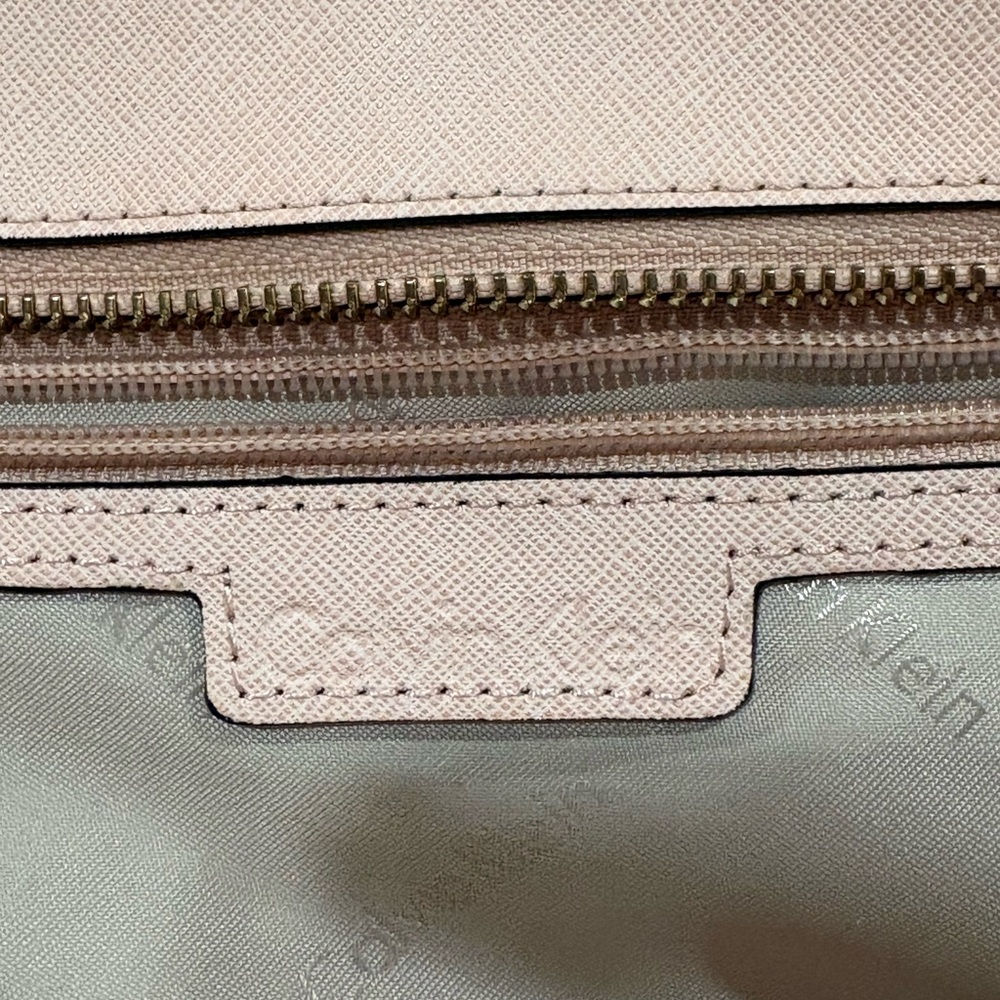 Large Calvin Klein Leather Purse Pink/White/Brown Shoulder Zip Bag - Picture 9 of 11